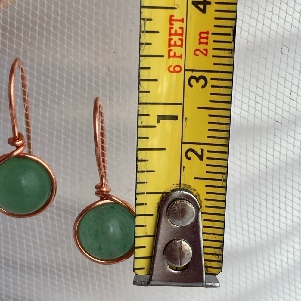 AVENTURINE and Copper Wire Wrapped Minimalist Earrings - Picture 5 of 12